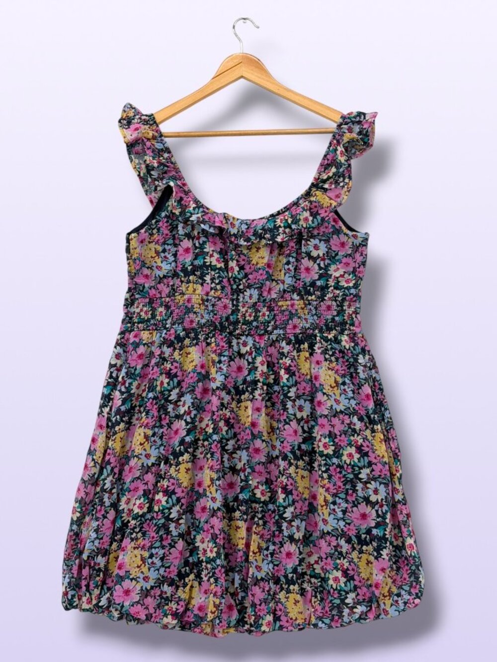 Gap NWT Royal Blue Cotton Smocked Floral Ruffle Straps Dress L Tall - Picture 3 of 5
